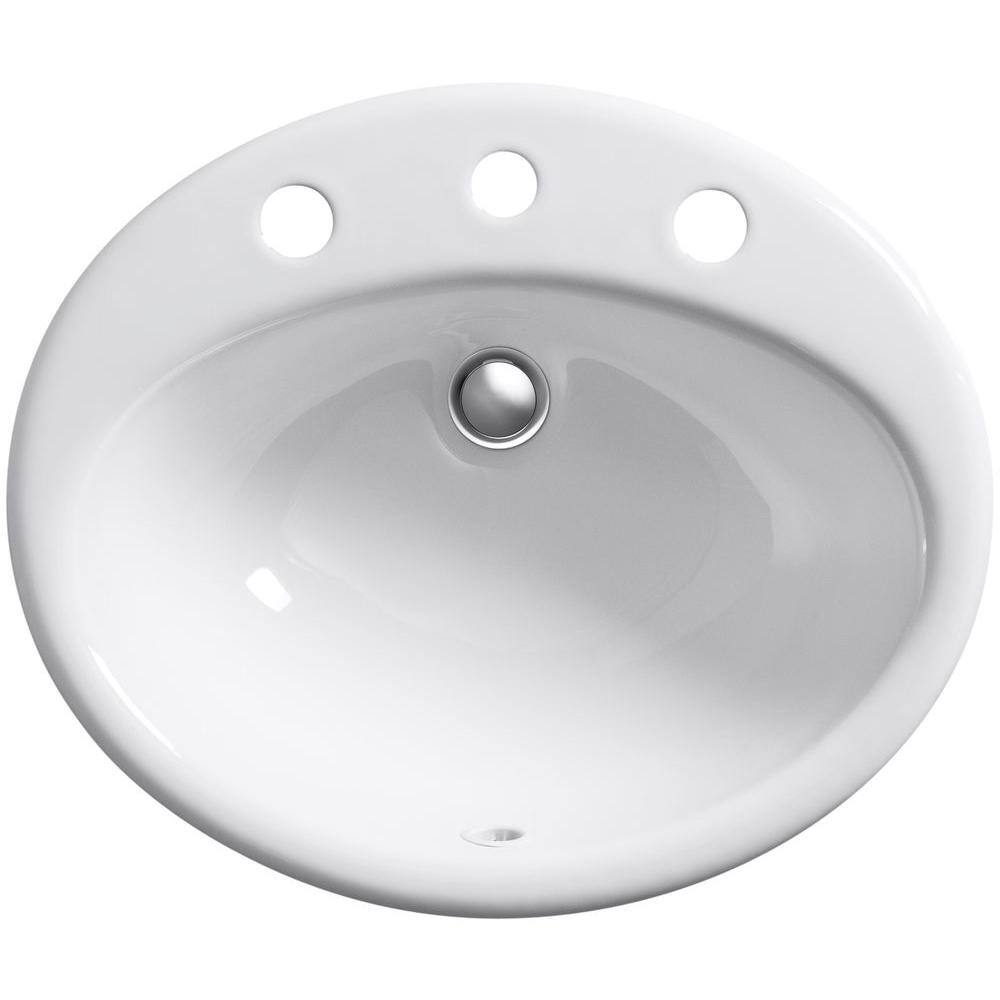 KOHLER Farmington Topmount Bathroom Sink in White with Overflow Drain K-2905-8-0