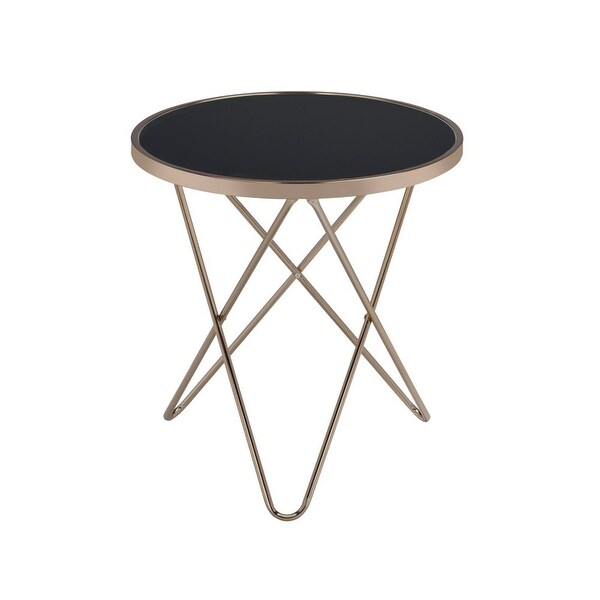 Valora End Table， Black Glass and Champagne