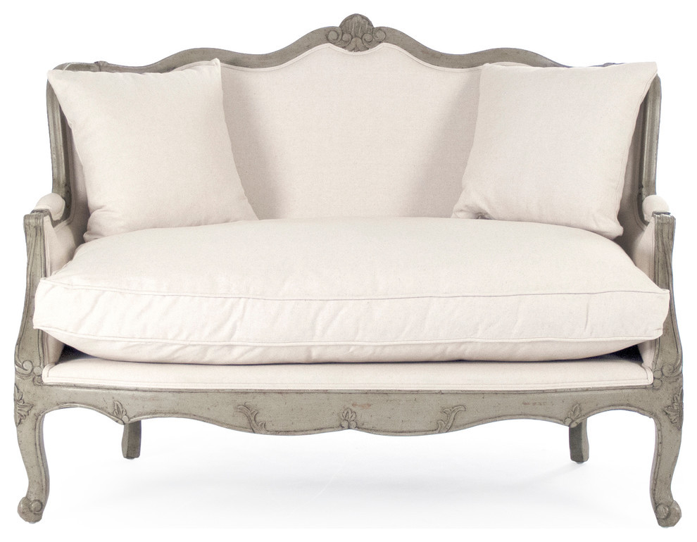 Adele Settee  Off White Cotton w/ Burlap Back   French Country   Loveseats   by HedgeApple  Houzz