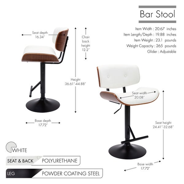 Porthos Home Cian Swivel Height Adjustable Bar Stool， PU Upholstery