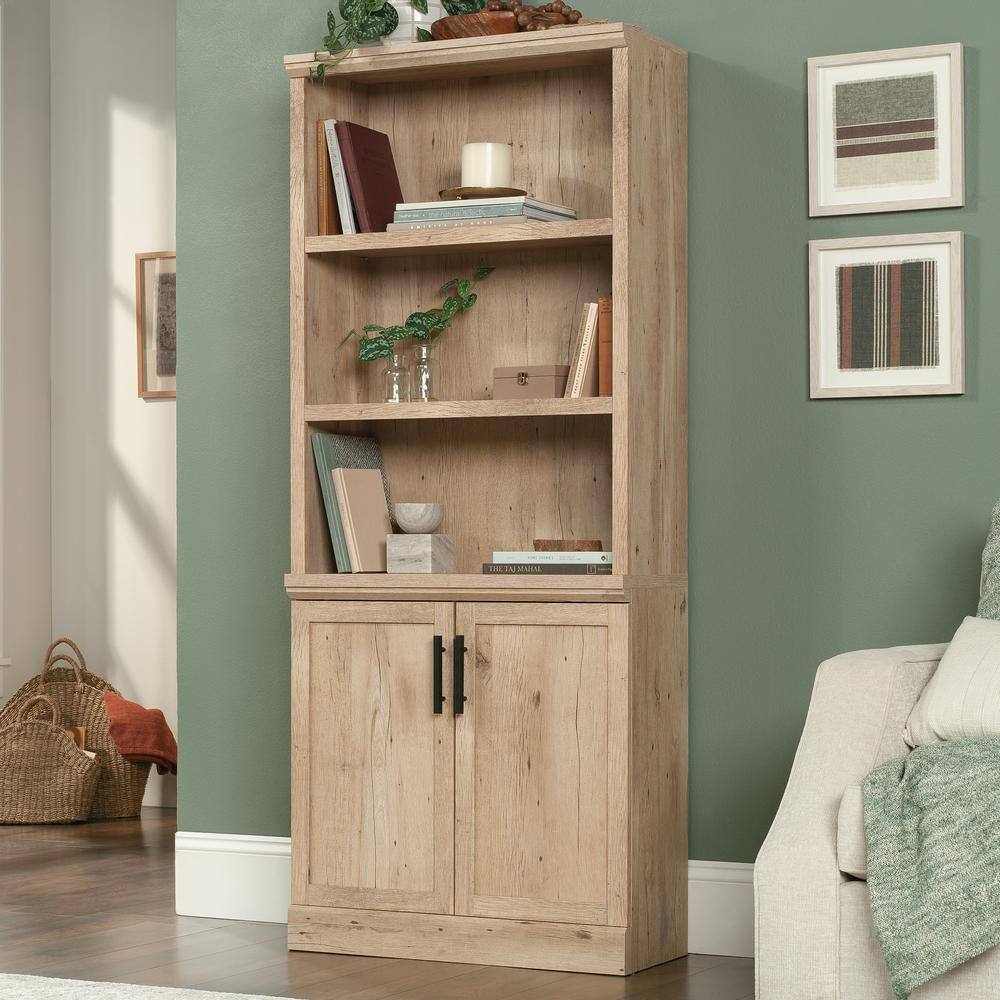 SAUDER Aspen Post 29.291 in. Wide Prime Oak 5-Shelf Standard Bookcase with Doors 433959