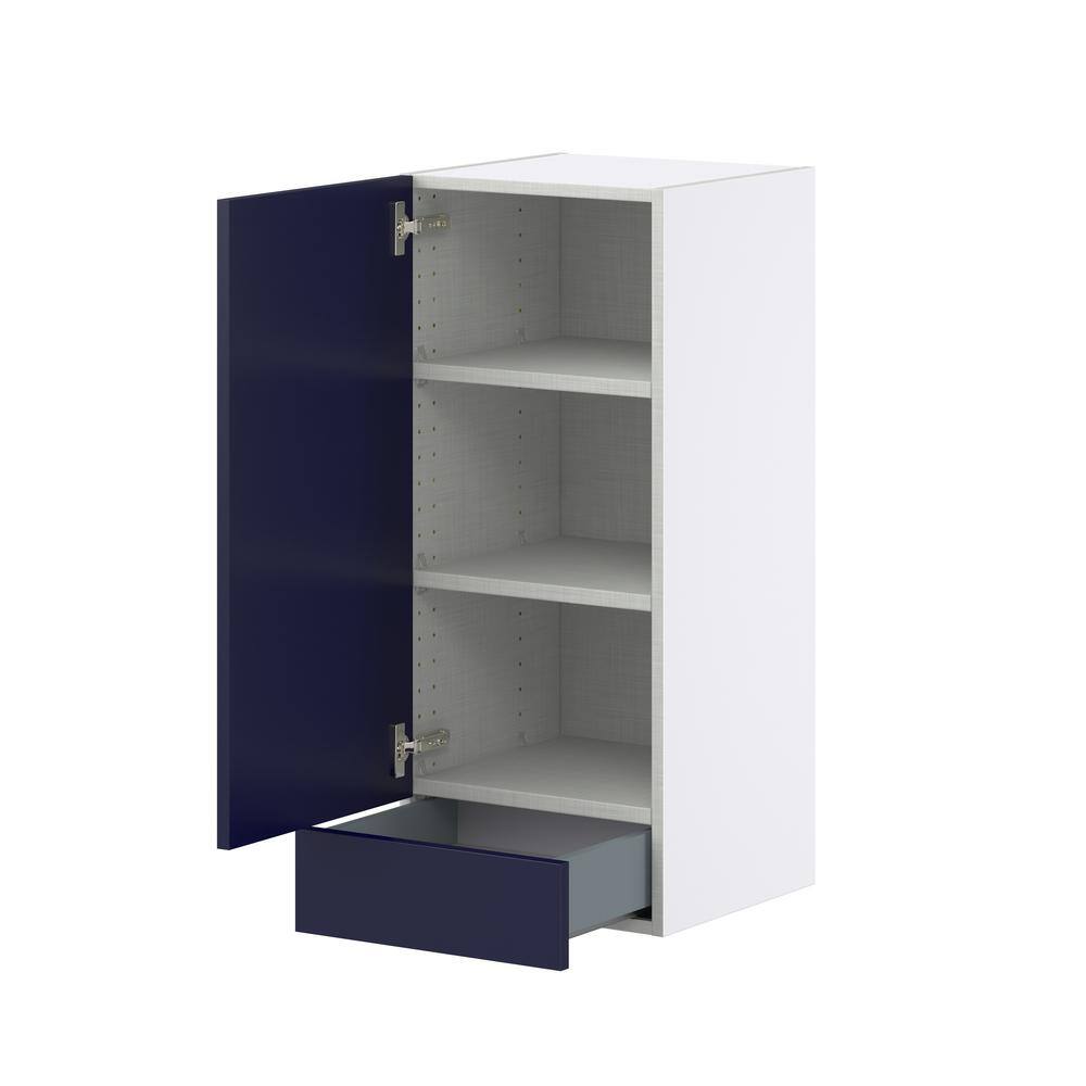 J COLLECTION Devon 15 in. W x 35 in. H x 14 in. D Painted Blue Shaker Assembled Wall Kitchen Cabinet with a Drawer DSW1535A(LR)-DV