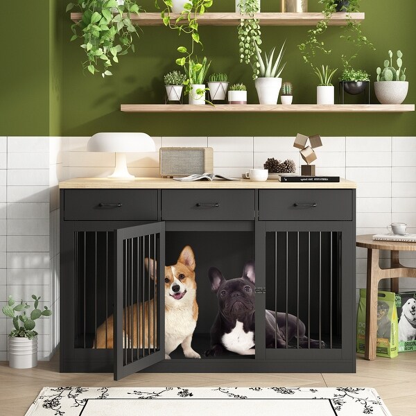 Modern Large Dog Crate with Storage Drawers