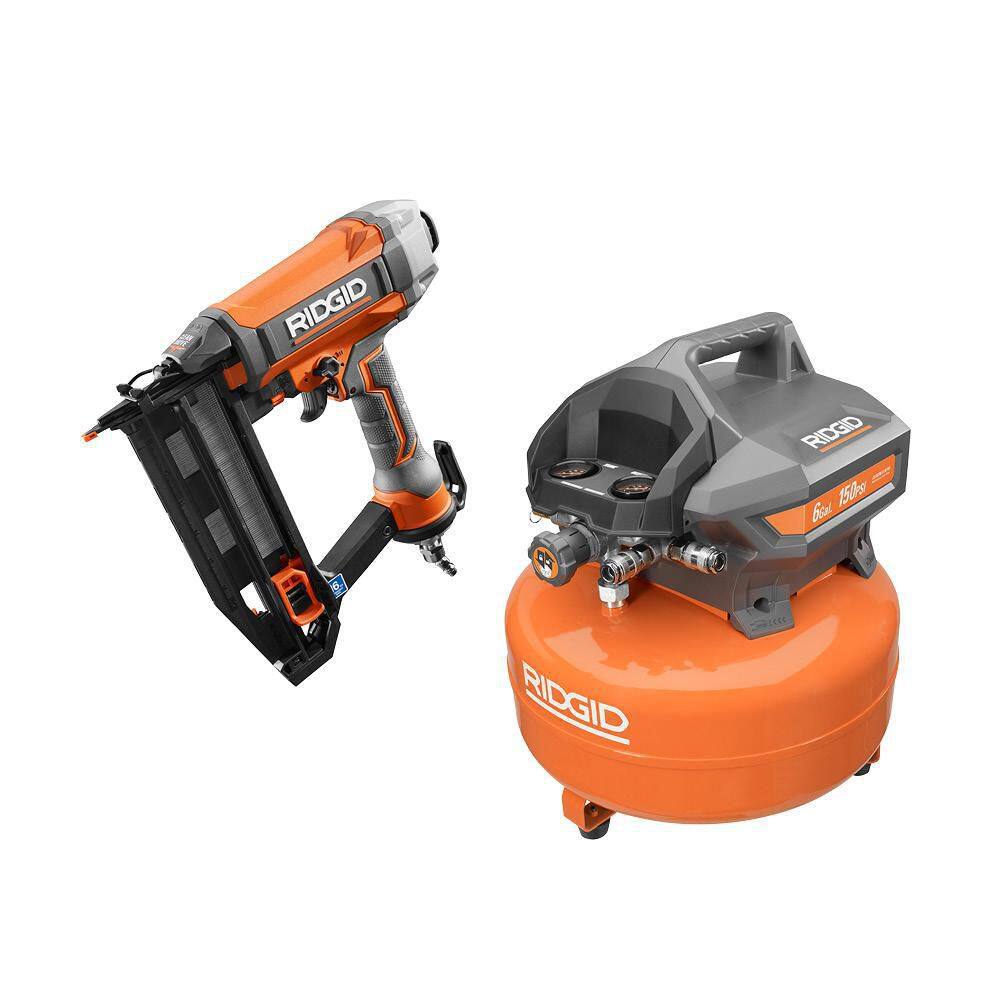 RIDGID 6 Gal. Portable Electric Pancake Air Compressor with 16-Gauge 2-12 in. Straight Finish Nailer OF60150HB-R250SFF