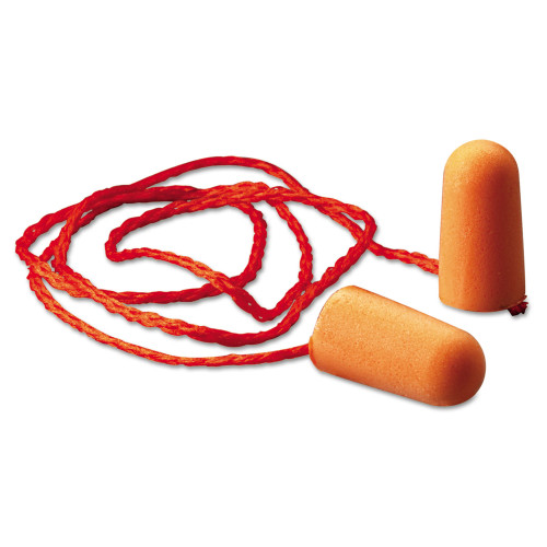 3M Foam Single-Use Earplugs， Corded， 29NRR， Orange， 100 Pairs (1110)