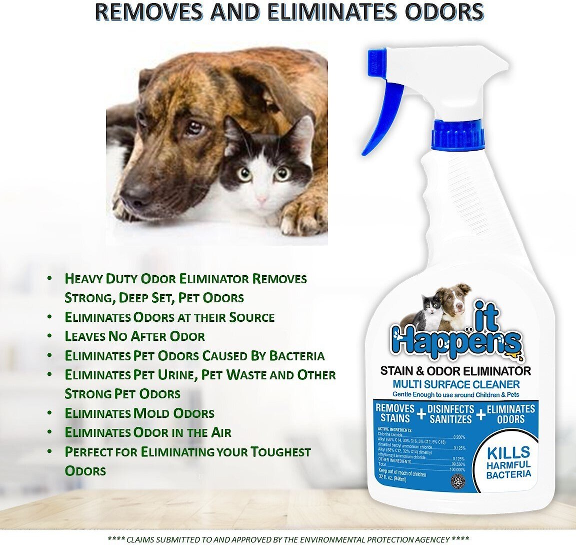 It Happens Heavy Duty Dog and Cat Odor and Stain Eliminator， 32-oz bottle