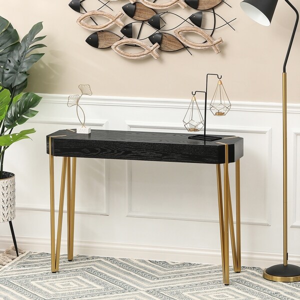 Black Wood and Gold Metal Console and Entry Table - 30.25