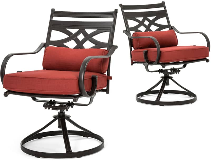 Hanover Montclair 5-Piece Outdoor Dining Set In Chili Red/Brown With 4 Swivel Rockers， 40 Square Dining Table