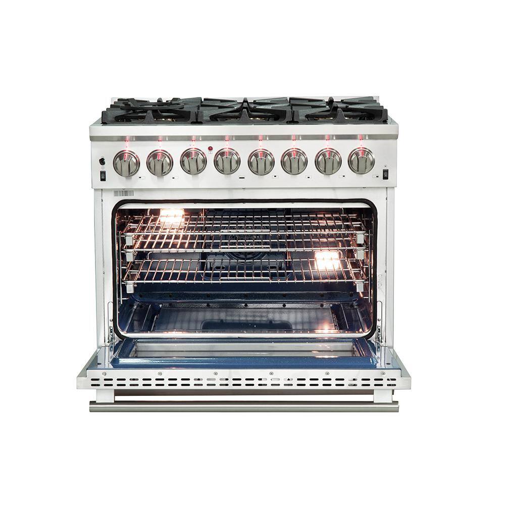 Forno Capriasca 36 in. 5.36 cu. ft. Gas Range with 5-Gas Burners and Electric 240-Volt Oven in Stainless Steel FFSGS6187-36