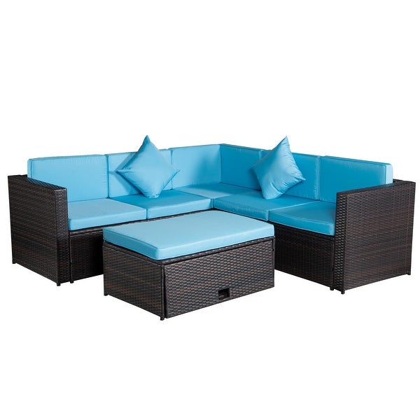 4-Piece Patio Set Rattan 2 Pillows Sectional Option Sofa Sets - Overstock - 35313170