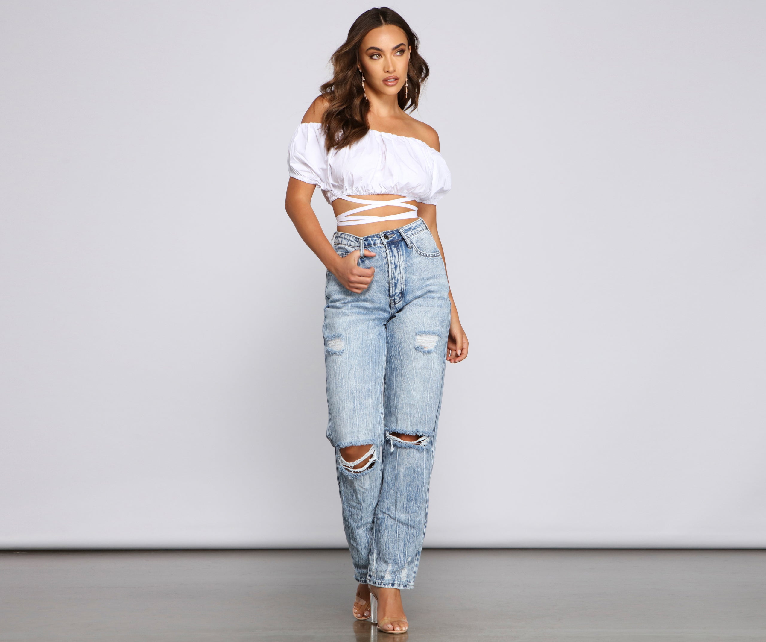 Casual Celebration Puff Sleeve Crop Top