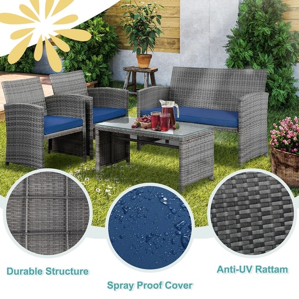 4 Pieces Outdoor Patio Furniture Sets Conversation Sets Rattan Chair