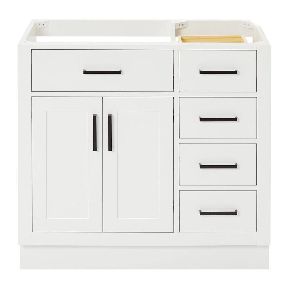 ARIEL Hepburn 36 in. W x 21.5 in. D x 34.5 in. H Bath Vanity Cabinet without Top in White T036S-L-BC-WHT