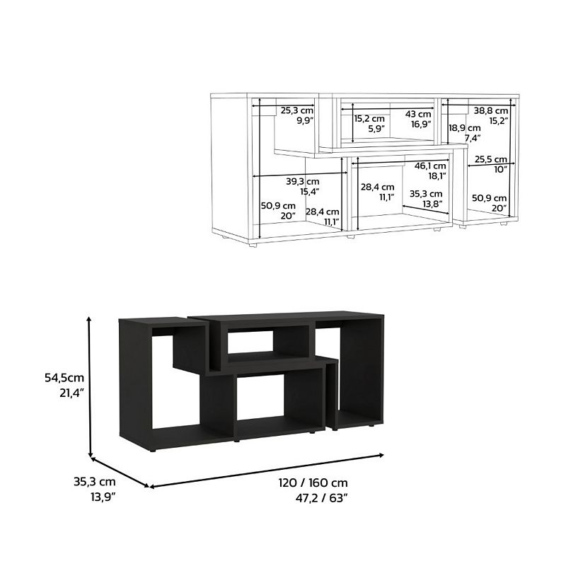 DEPOT E-SHOP Rose Extendable TV Stand， Multiple Shelves， Black， Black