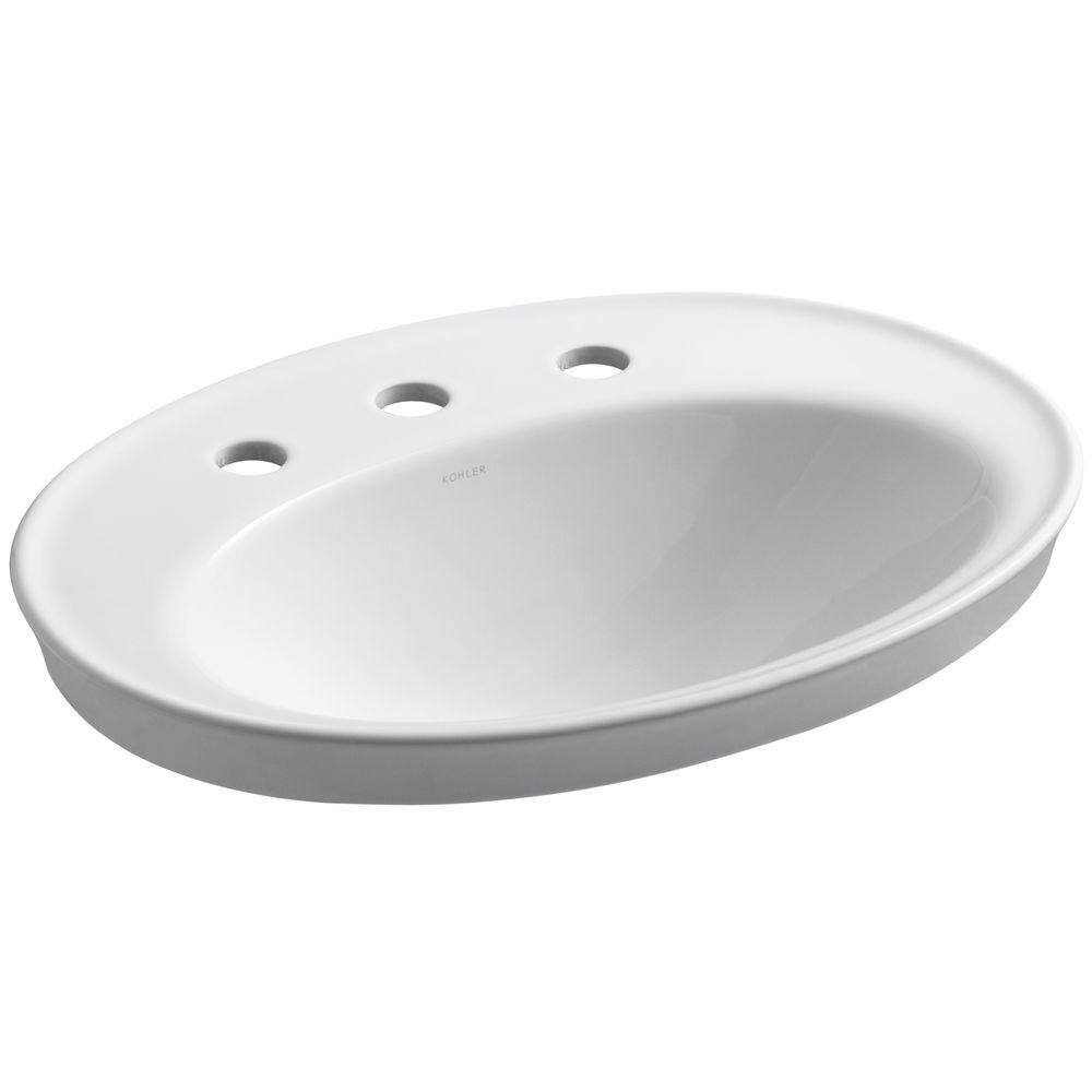 KOHLER Serif Ceramic Drop-In Bathroom Sink in White with Overflow Drain K-2075-8-0