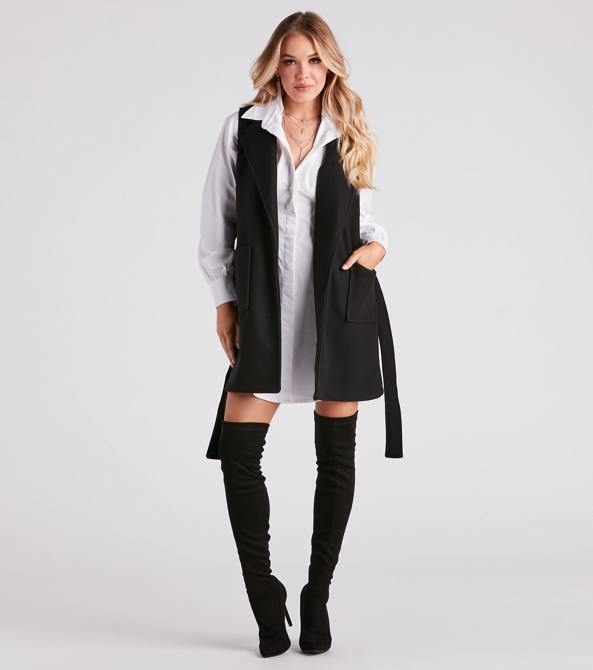 Chill Day Faux Wool Belted Vest