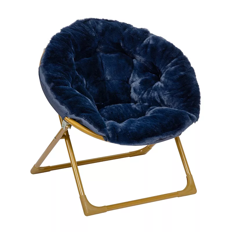 Emma And Oliver Io Kid's Folding Saucer Chair With Cozy Faux Fur Upholstery And Metal Frame