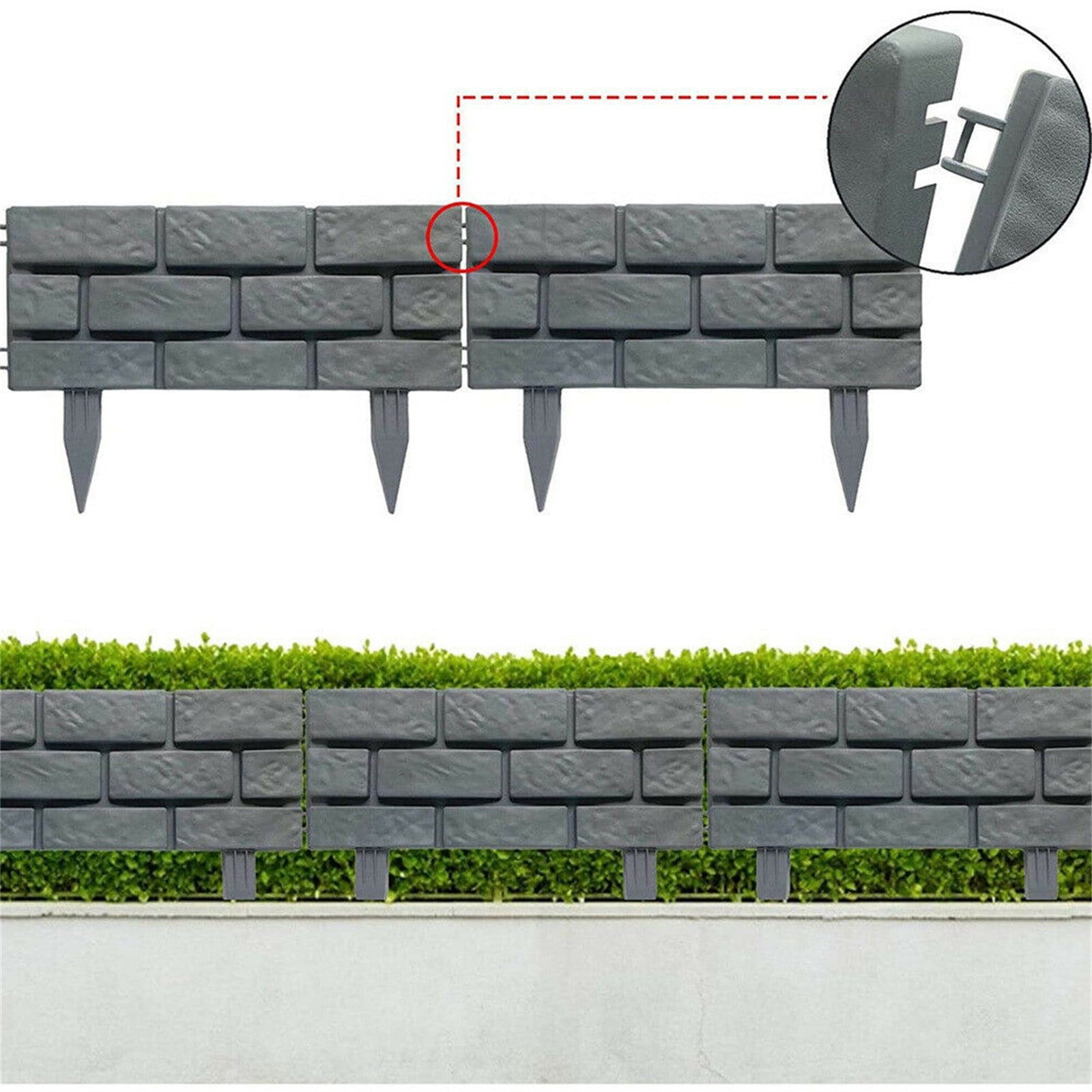 Egmy Plastic Brick Effect Lawn Garden Edging Fence Plant Shrub -Path Fencing Border