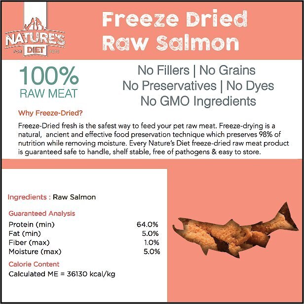 Nature's Diet Salmon Raw Freeze-Dried Dog Treats， 2-oz pouch