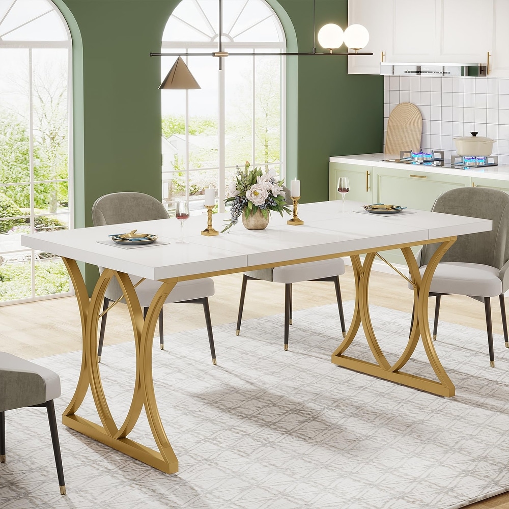 White Dining Table  63” L x 31” W x 30” H Modern Kitchen Table Dinner Table for 6 People Dinning Room Kitchen  Living Room