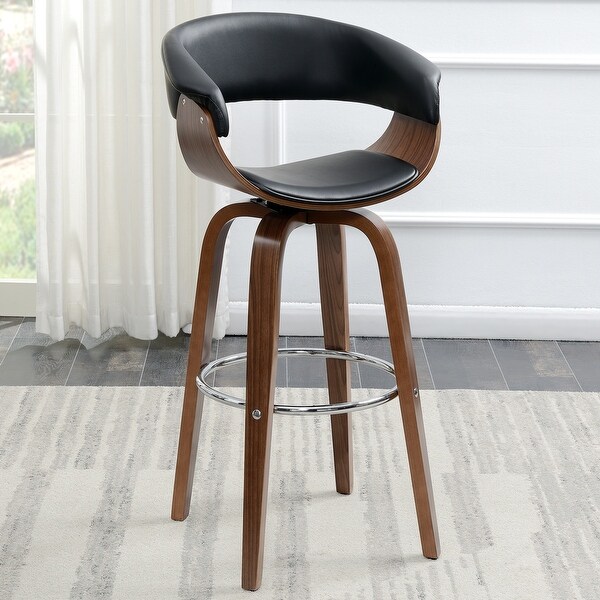 Modern Walnut Bentwood Design Black Upholstered Bar Stool