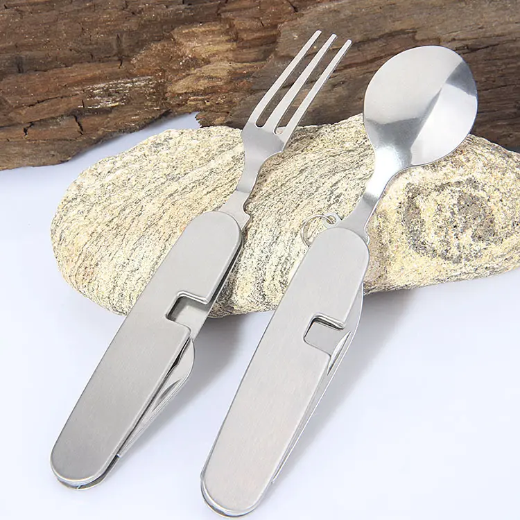 Outdoor Folding Dinnerware Cutlery Set Portable Knife Fork Spoon Can Opener Tableware Pocket Utensils for Hiking Camping Travel