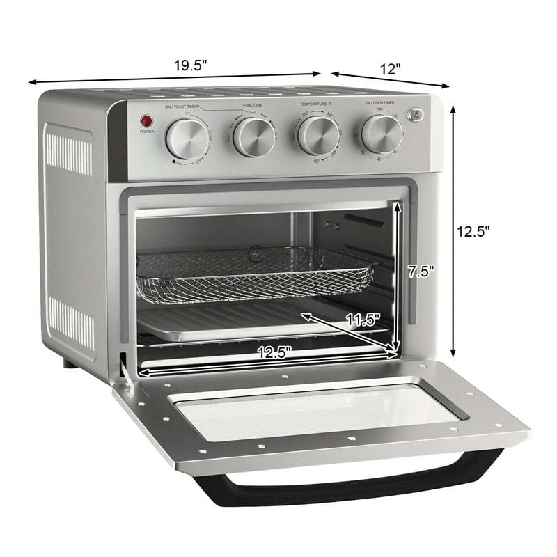 19 QT Toaster Oven Countertop, 7-in-1 1550W Convection Air Fryer with Timer, Temperature Control, 5 Accessories