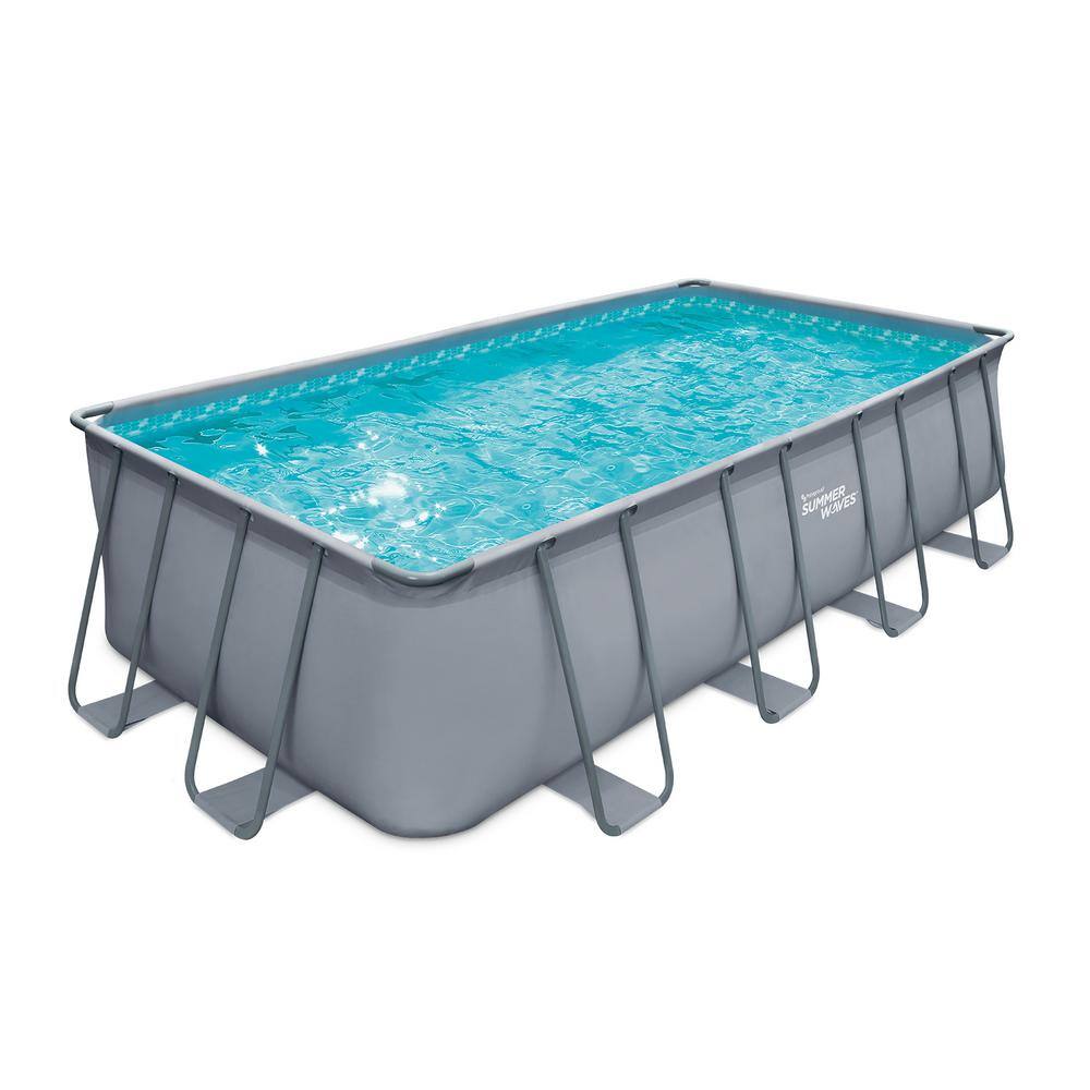 Summer Waves Elite 18 ft. x 9 ft. Rectangular x 52 in. Deep Metal Frame Pool Package with Sand Filter Pump System P4180952G