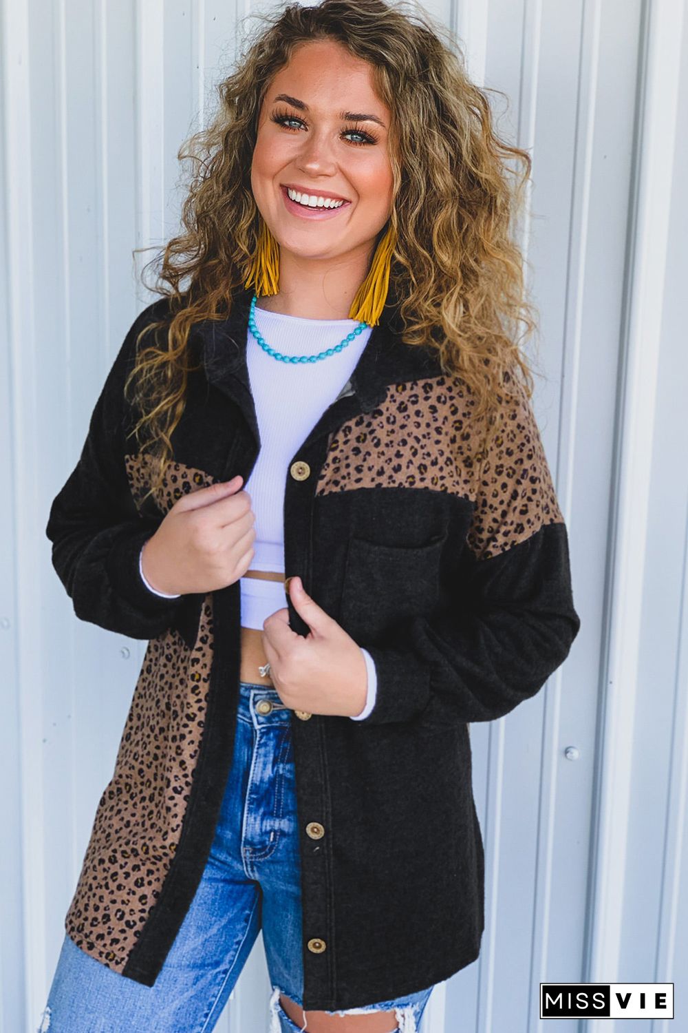 Leopard Patchwork Shacket Jacket