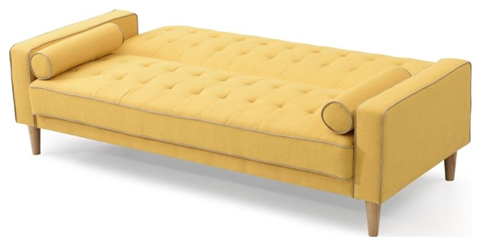 Maklaine Contemporary Fabric Twill Fabric Sleeper Sofa in Yellow   Midcentury   Sleeper Sofas   by Homesquare  Houzz