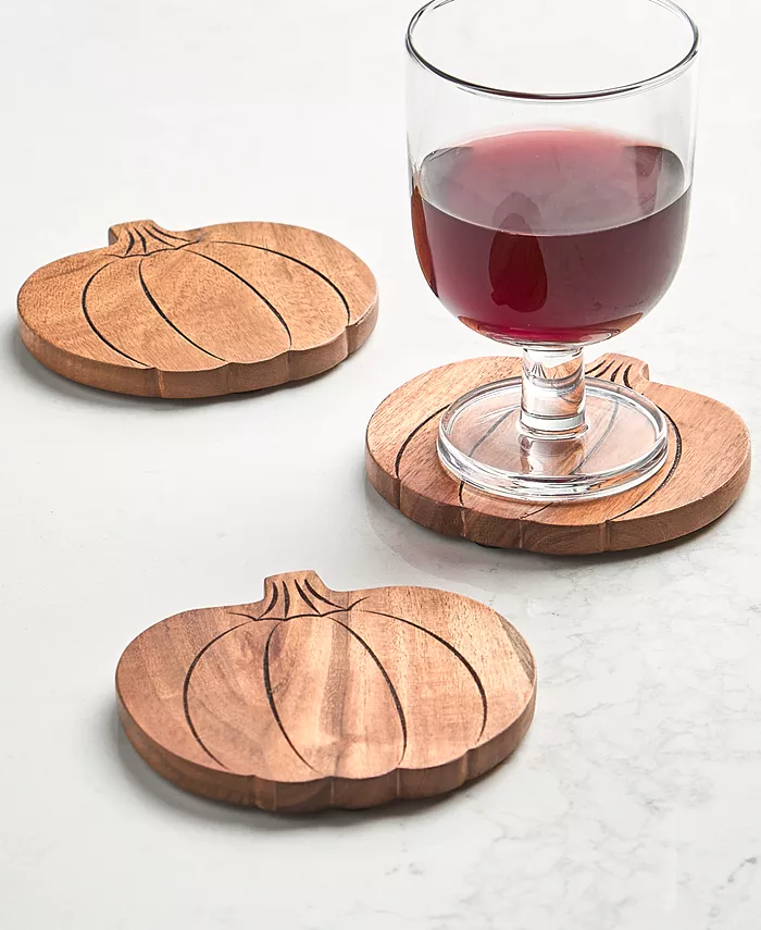 Charter Club Harvest Pumpkin Acacia Wood Coasters Set of 4