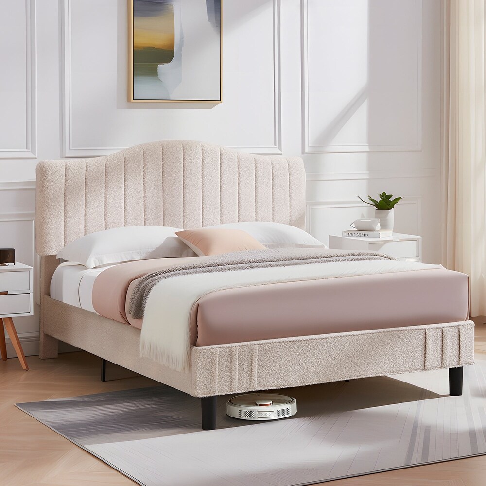 VECELO Height Adjustable Upholstered Bed Frame Wood Slat Twin Full Queen Size Bed