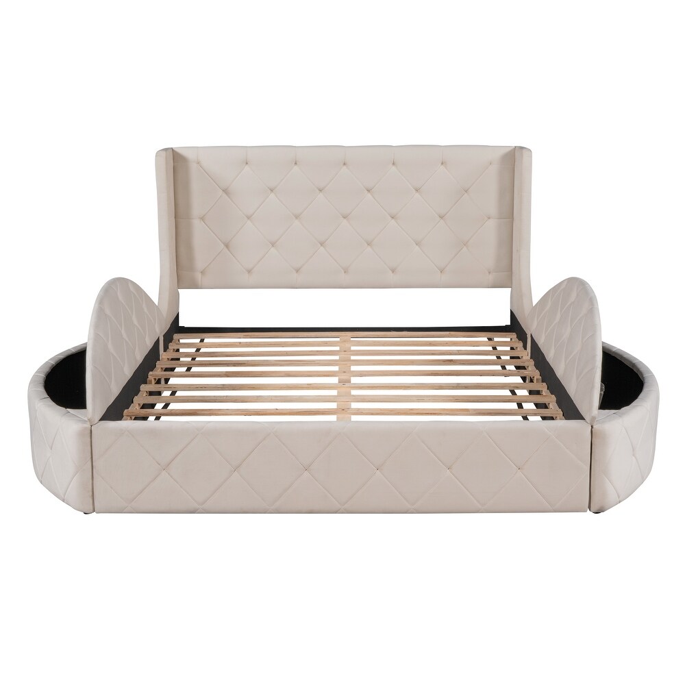 Upholstered Platform Bed Queen Size Storage Velvet Bed