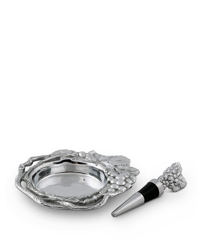 Arthur Court Designs Aluminum Diameter Grape Wine Coaster and Bottle Stopper Set