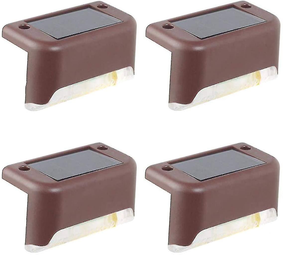 4pcs Solar Deck Light Led Solar Step Light Outdoor Step Fence Waterproof Fence Light (brown)