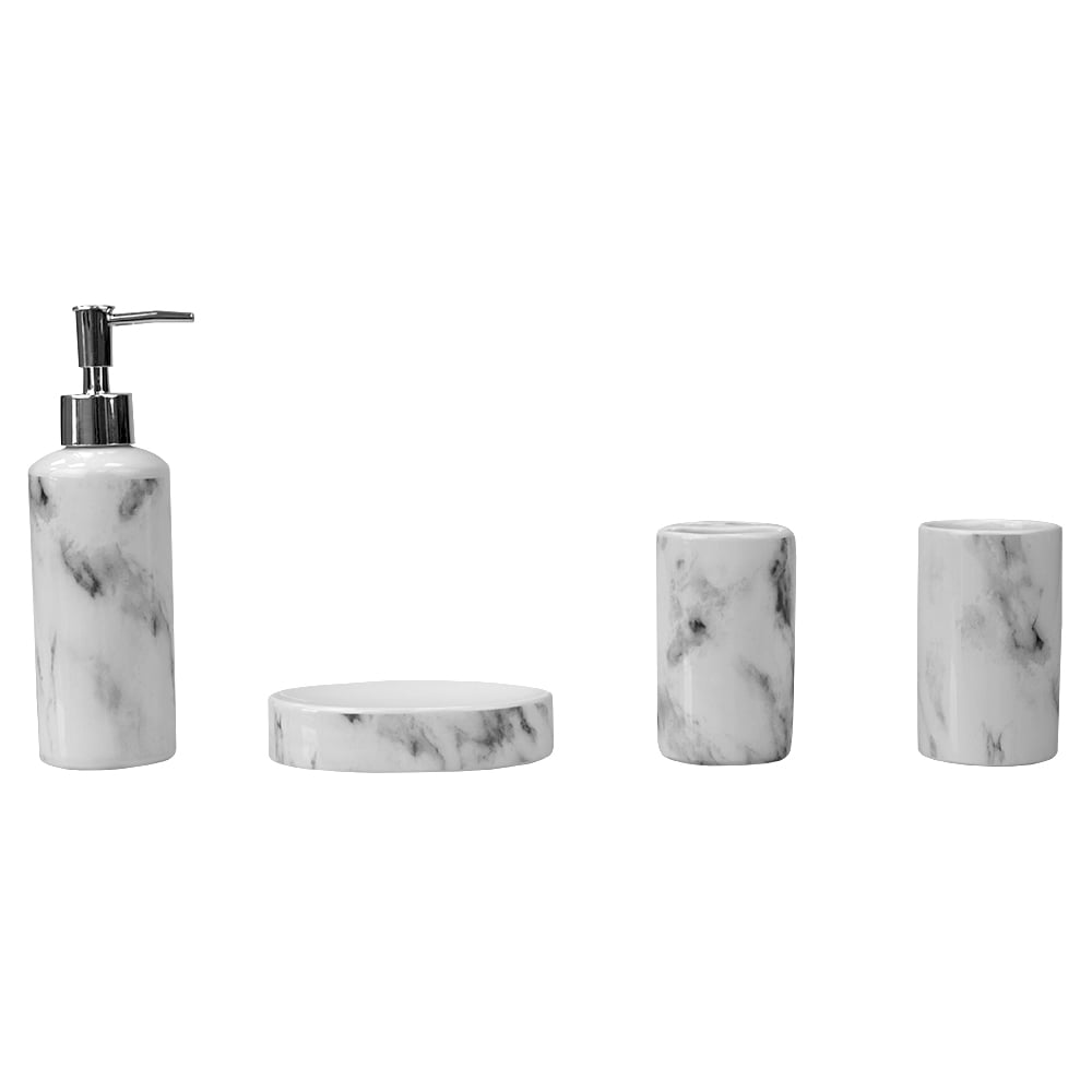 Home Basics 4 Piece Ceramic Bath Accessories Sets， White