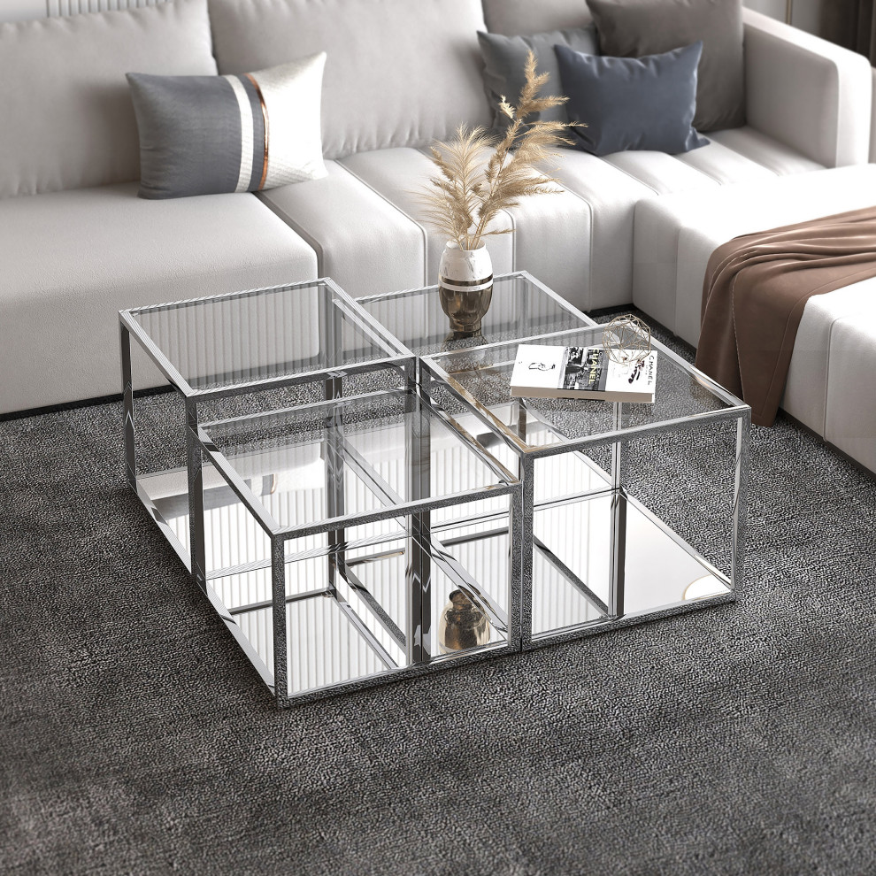 Contemporary Metal and Glass Small Coffee Table Set   Contemporary   Coffee And Accent Tables   by WHI  Houzz