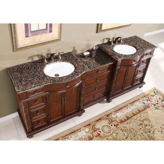 Silkroad Exclusive 90.25 in. W x 22 in. D Vanity in English Chestnut with Granite Vanity Top in Baltic Brown with White Basin HYP0213BBUWC90