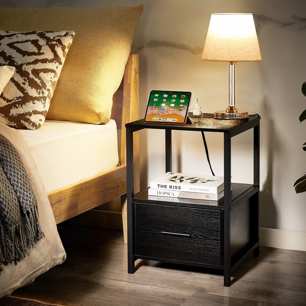 Javlergo Set of 2 Nightstands with Charging Station and USB Port