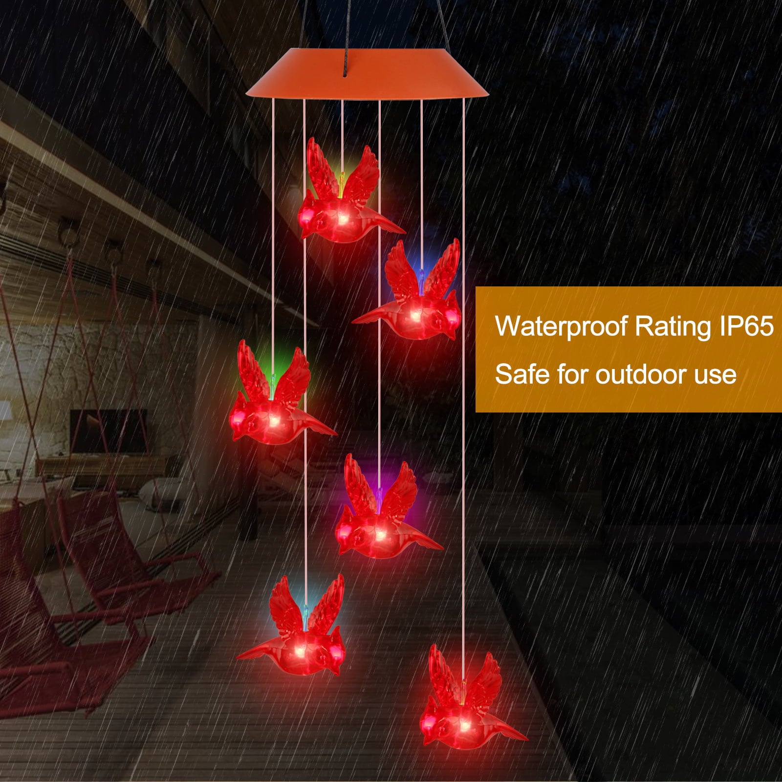 TSV Solar Powered Wind Chimes Light， Cardinal Red Bird Wind Belles Lights Outdoor LED IP66 Waterproof for Yarden Garden Decoration