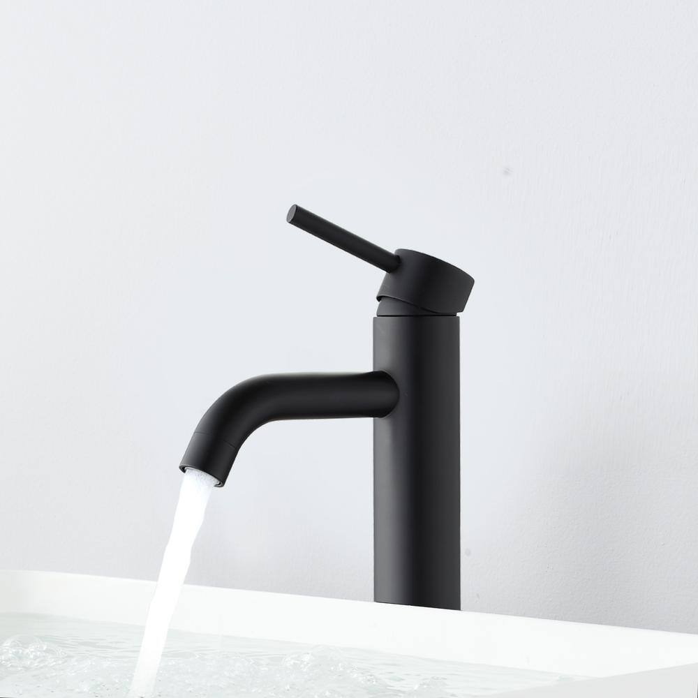 YASINU Karwors Single Hole Single Handle Bathroom Faucet with Pop-Up Sink Drain Stopper in Matte Black YN9001A-2-MB