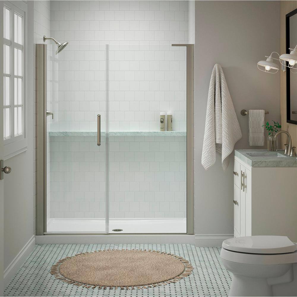 KOHLER Cursiva 60 in. W Pivot Shower Door in Anodized Brushed Nickel K-R707627-8L-BNK