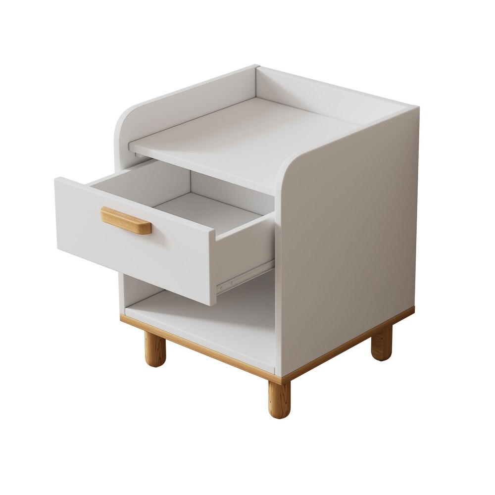 White Modern Nightstand  End Side Table with Open Storage Shelf