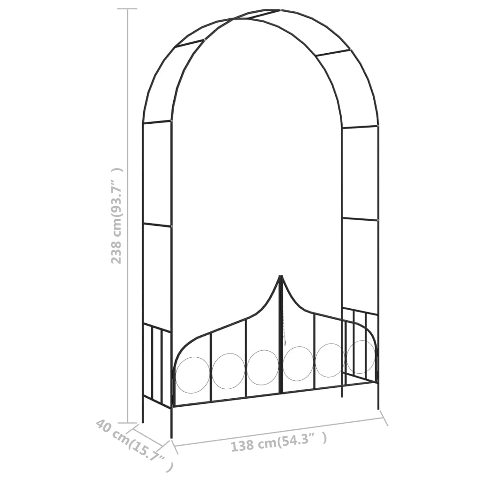 Garden Arch with Gate Black 54.3"x15.7"x93.7" Iron