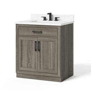 Glacier Bay Pittsford 30 in. W x 22 in. D x 34.5 in. H Bathroom Vanity in Aged Grey wCeramic Vanity Top in White HDPSK30V