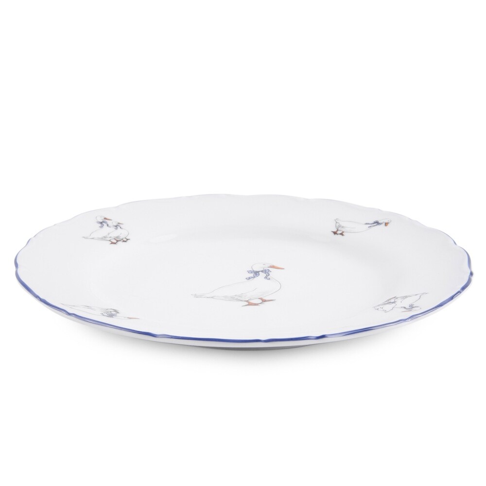 Goose Family White Porcelain Dessert Plate Set of 4   7.5\