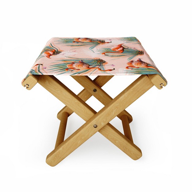 Marta Barragan Camarasa Flamingos Pattern With Cactus Folding Stool Deny Designs