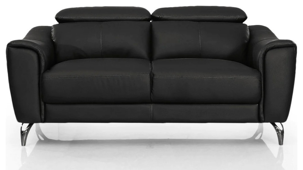 Kimmi Modern Black Leather Loveseat   Midcentury   Loveseats   by Rustic Home Furniture Deco  Houzz