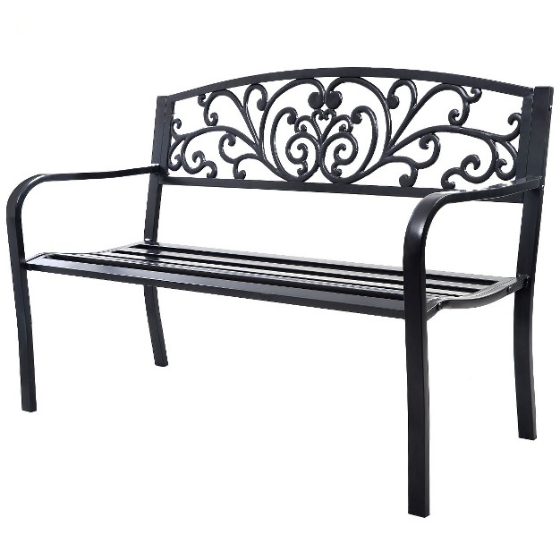 Tangkula 50 quot patio Bench Porch Chair Steel Frame Cast Iron Loveseat W Backrest For Park Garden