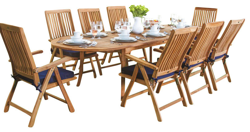 13 Piece Teak Dining Set  117 quotExtension Oval Table  12 Marley Arm Chairs   Contemporary   Outdoor Dining Sets   by Teak Deals  Houzz